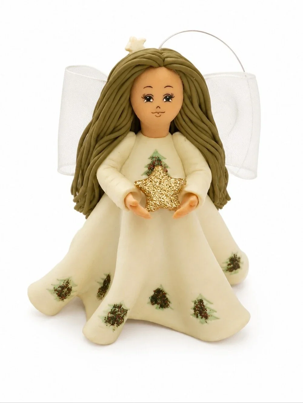 Lot of 3 Kneeded Angel Ornaments Grandmother, Dove, Star.  Holiday Decor